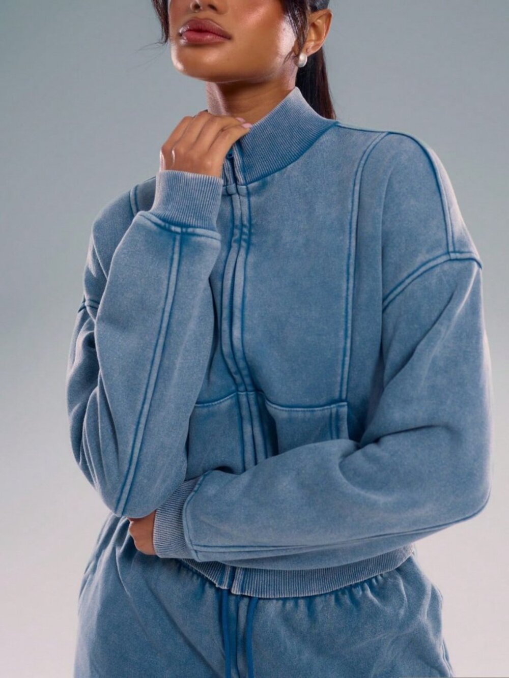 Blue Casual Women's Washed Sweatshirt top